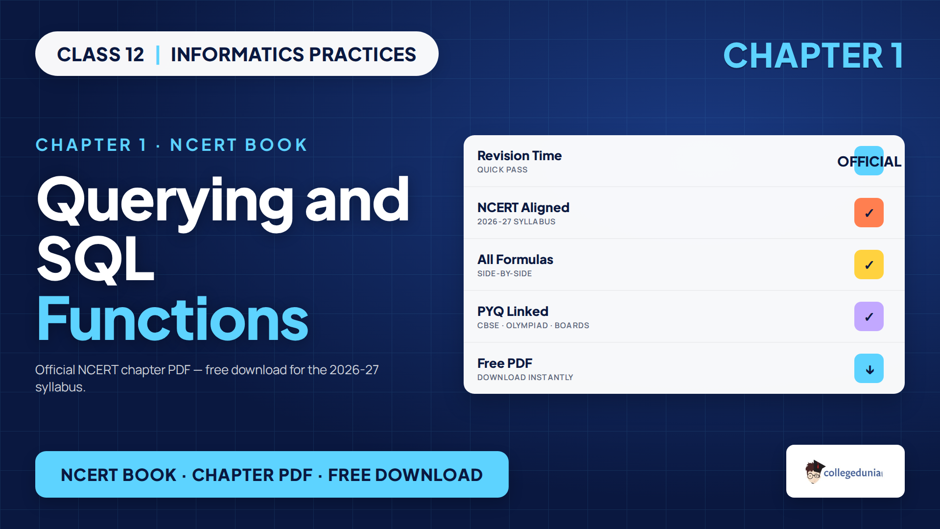 Class 12 Informatics Practices Chapter 1 Querying and SQL Functions NCERT book PDF