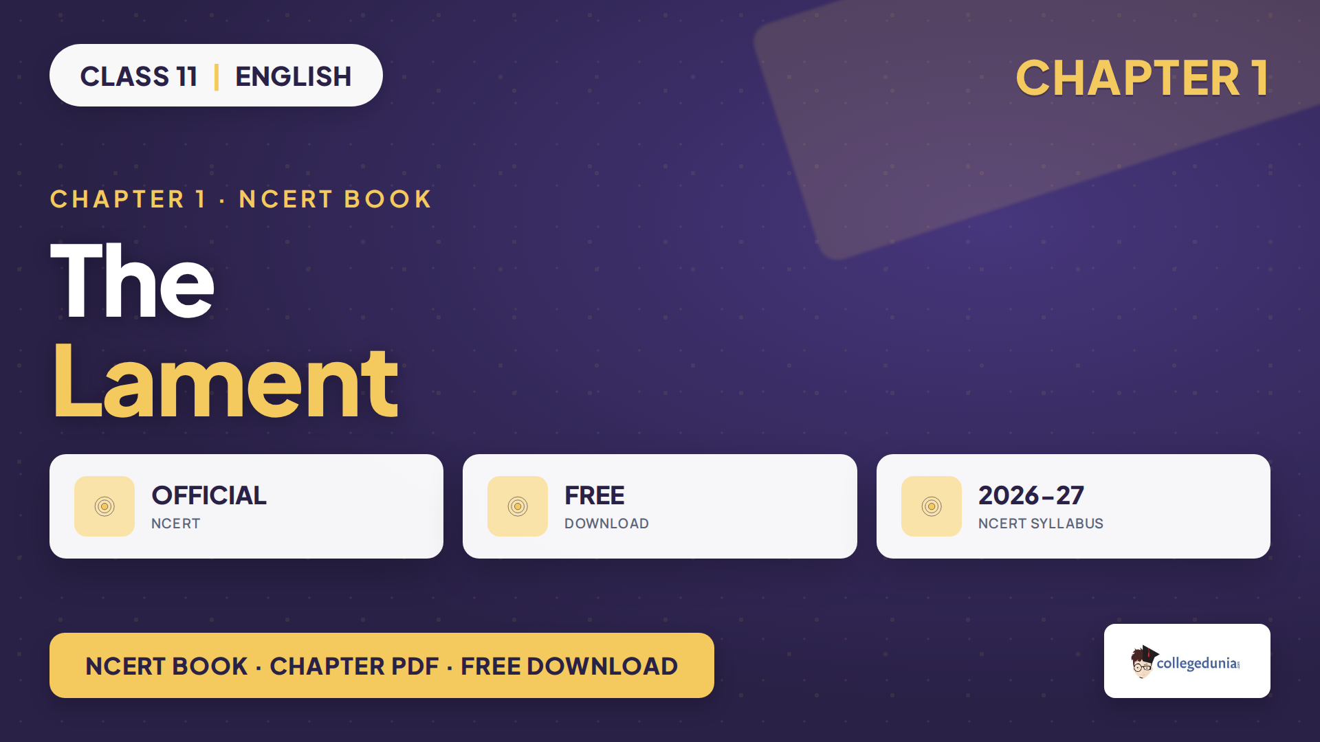 NCERT Class 11 English Woven Words Chapter 1 The Lament book PDF