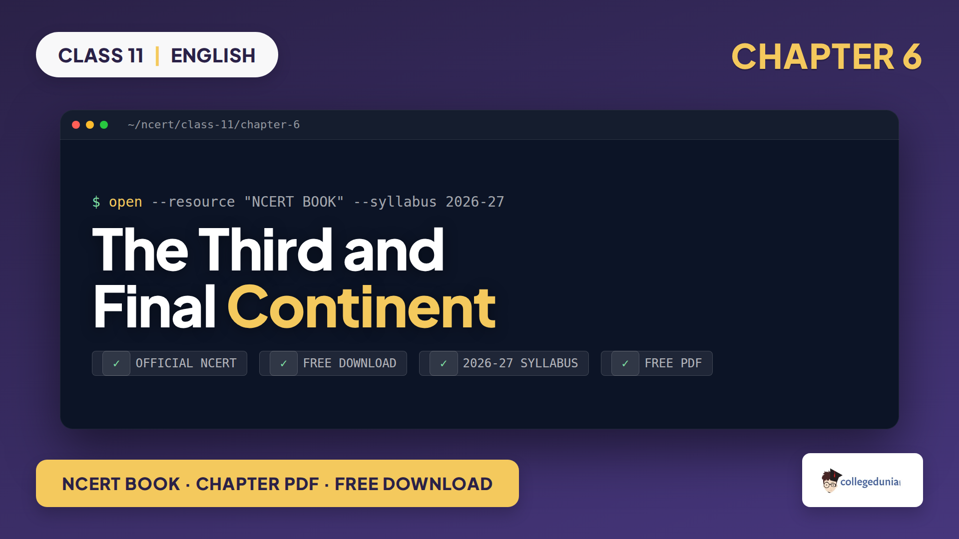 NCERT Class 11 English Woven Words Chapter 6 The Third and Final Continent book PDF