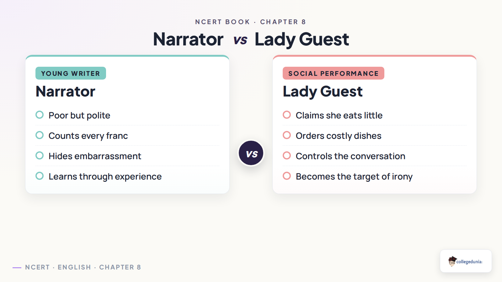 Narrator and lady guest comparison in The Luncheon
