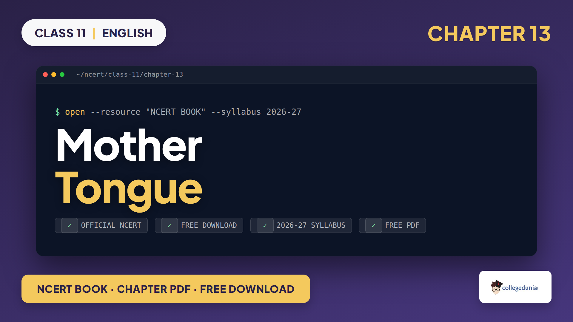 NCERT Class 11 English Woven Words Chapter 13 Mother Tongue book PDF