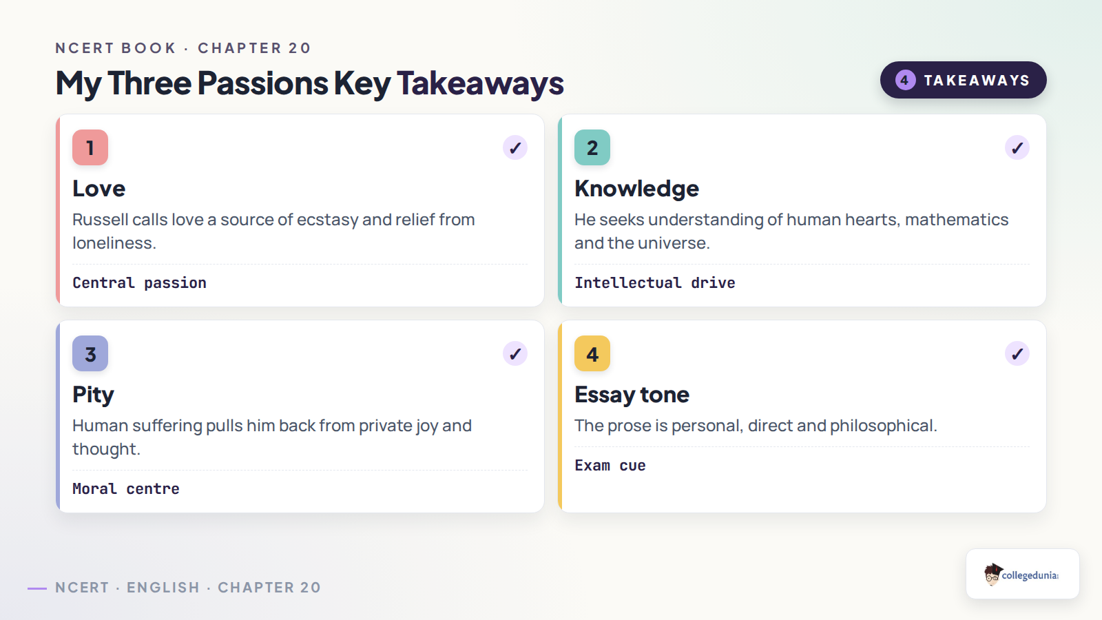 My Three Passions Class 11 English key takeaways
