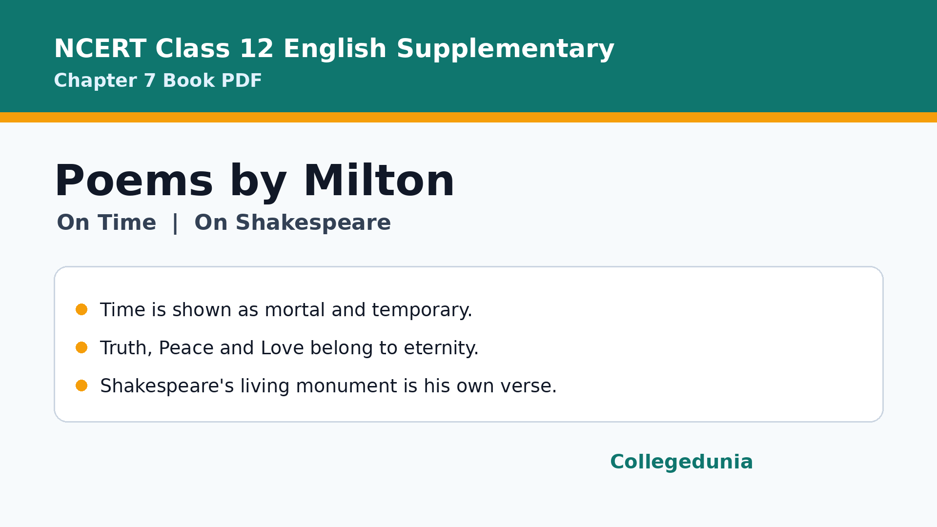 Class 12 English Supplementary Chapter 7 Poems by Milton NCERT book PDF