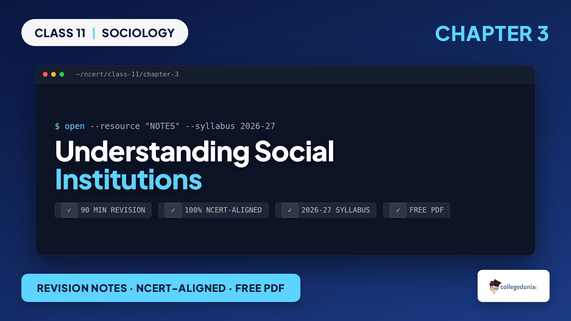 NCERT Class 11 Sociology Chapter 3 Understanding Social Institutions Notes PDF
