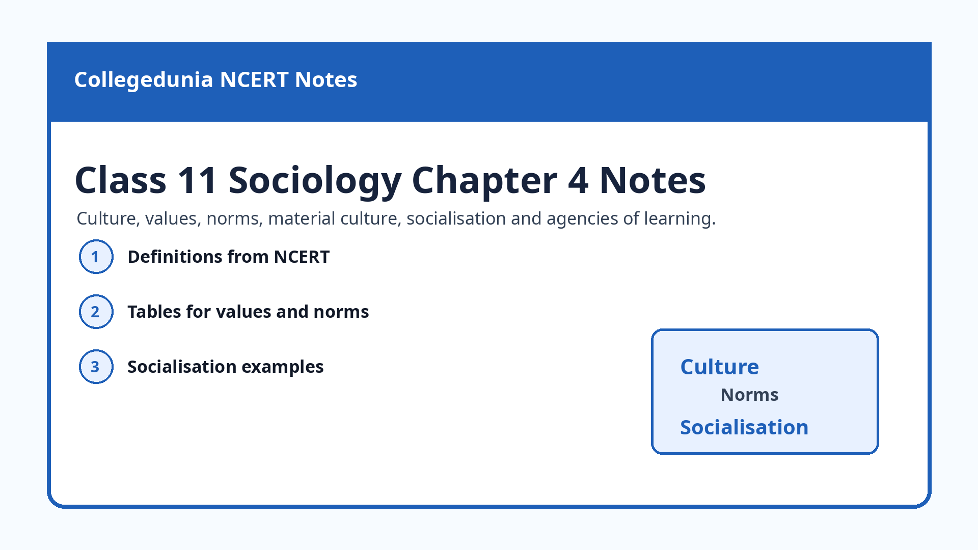 NCERT Class 11 Sociology Chapter 4 Culture and Socialisation Notes PDF
