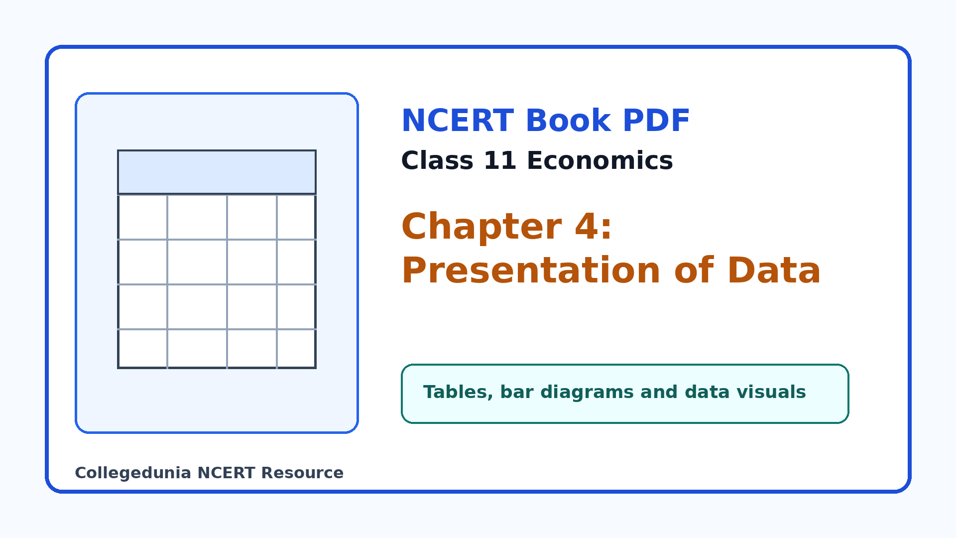 Class 11 Economics Chapter 4 Presentation of Data NCERT book PDF