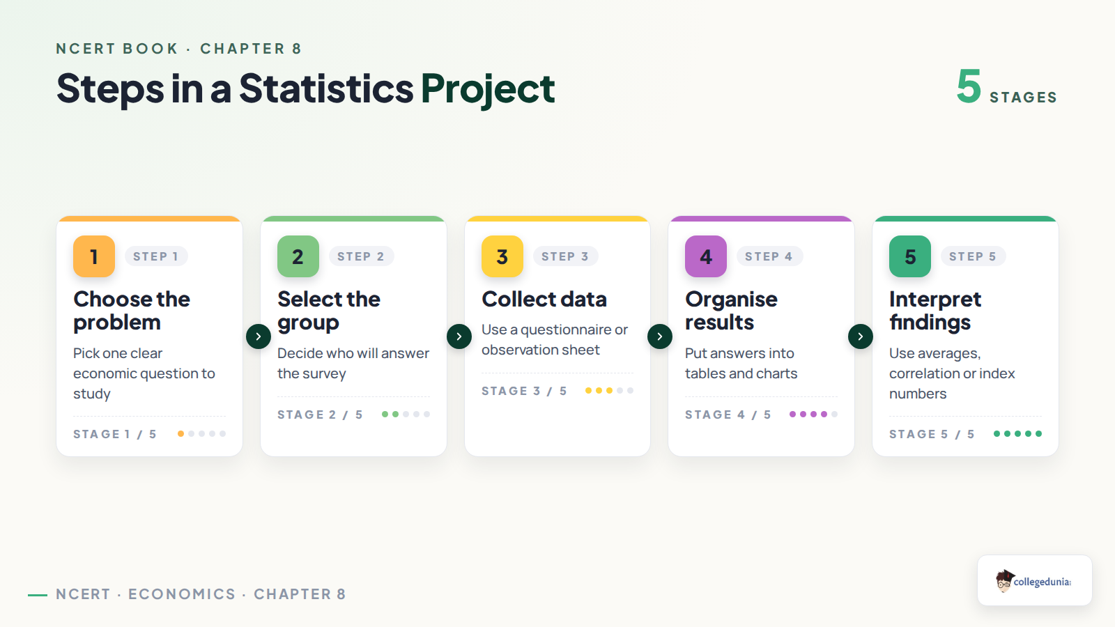 Steps in a Class 11 Economics statistics project