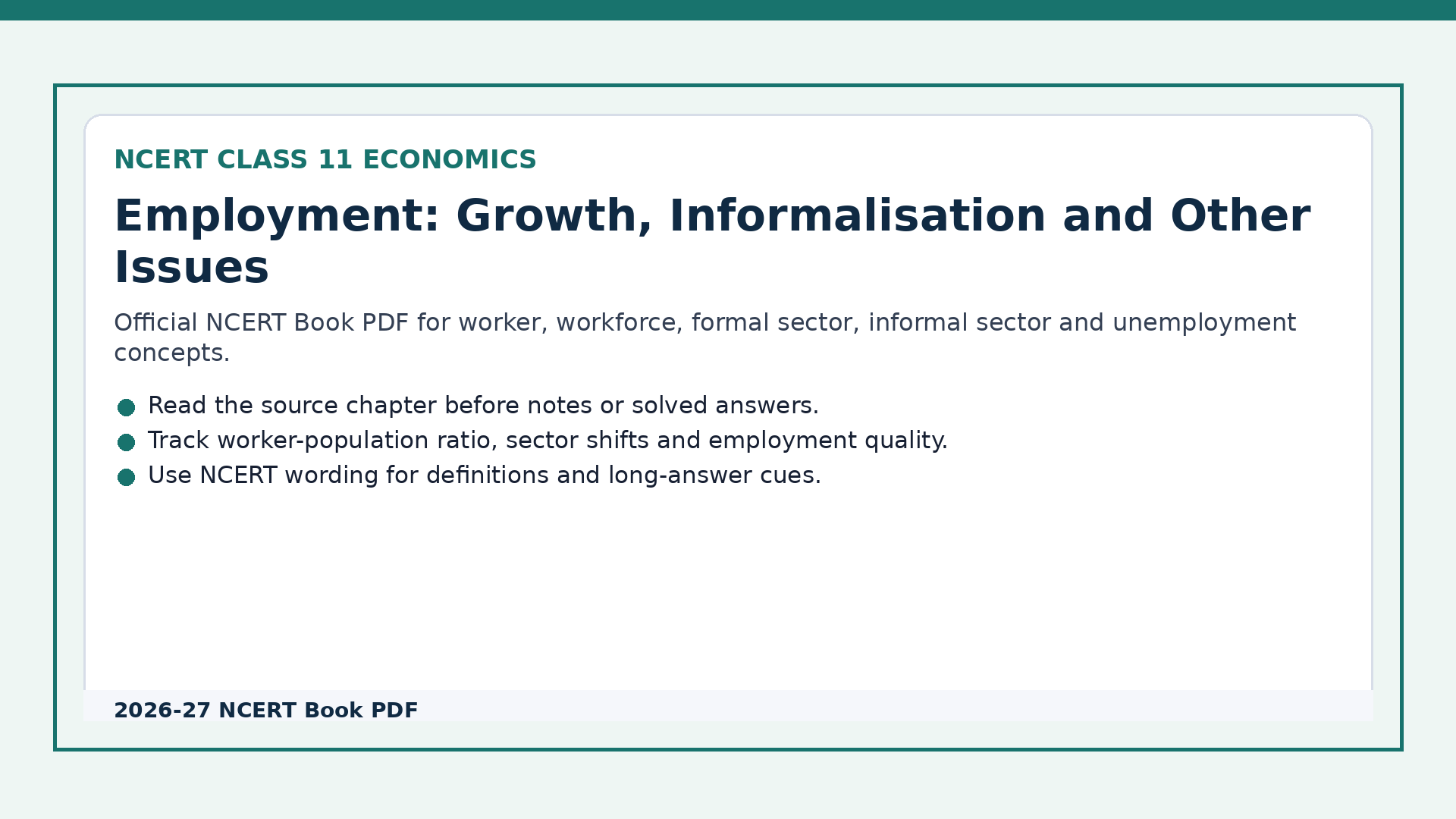 Class 11 Economics Chapter 14 Employment NCERT book PDF