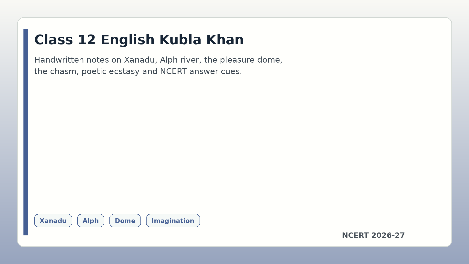 Class 12 English Kubla Khan handwritten notes 2026-27