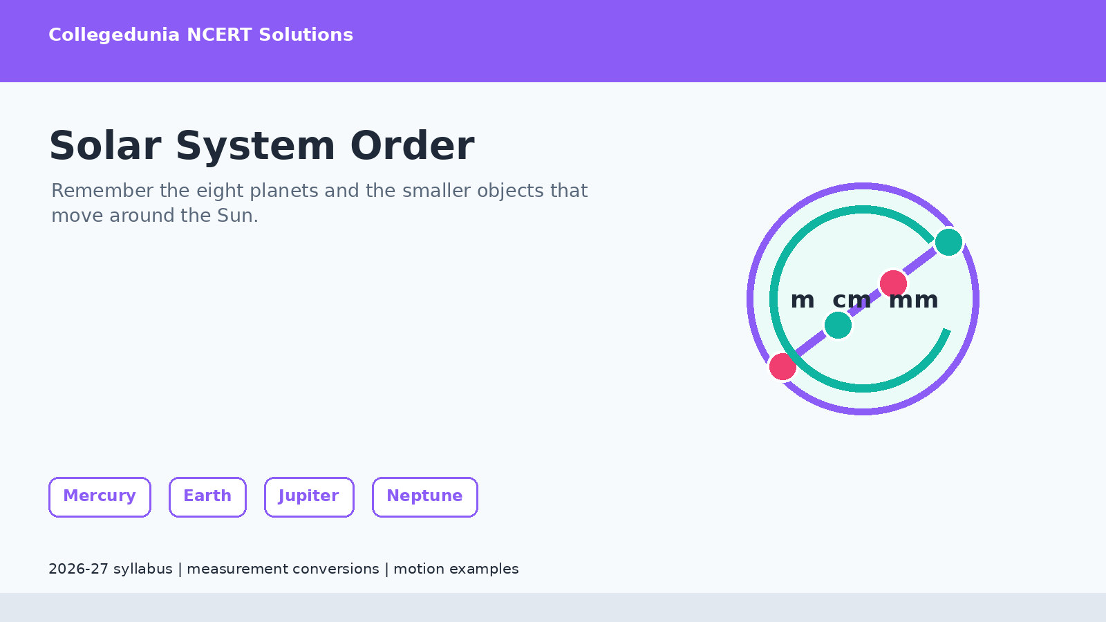 Solar System order for Class 6 Science Chapter 12