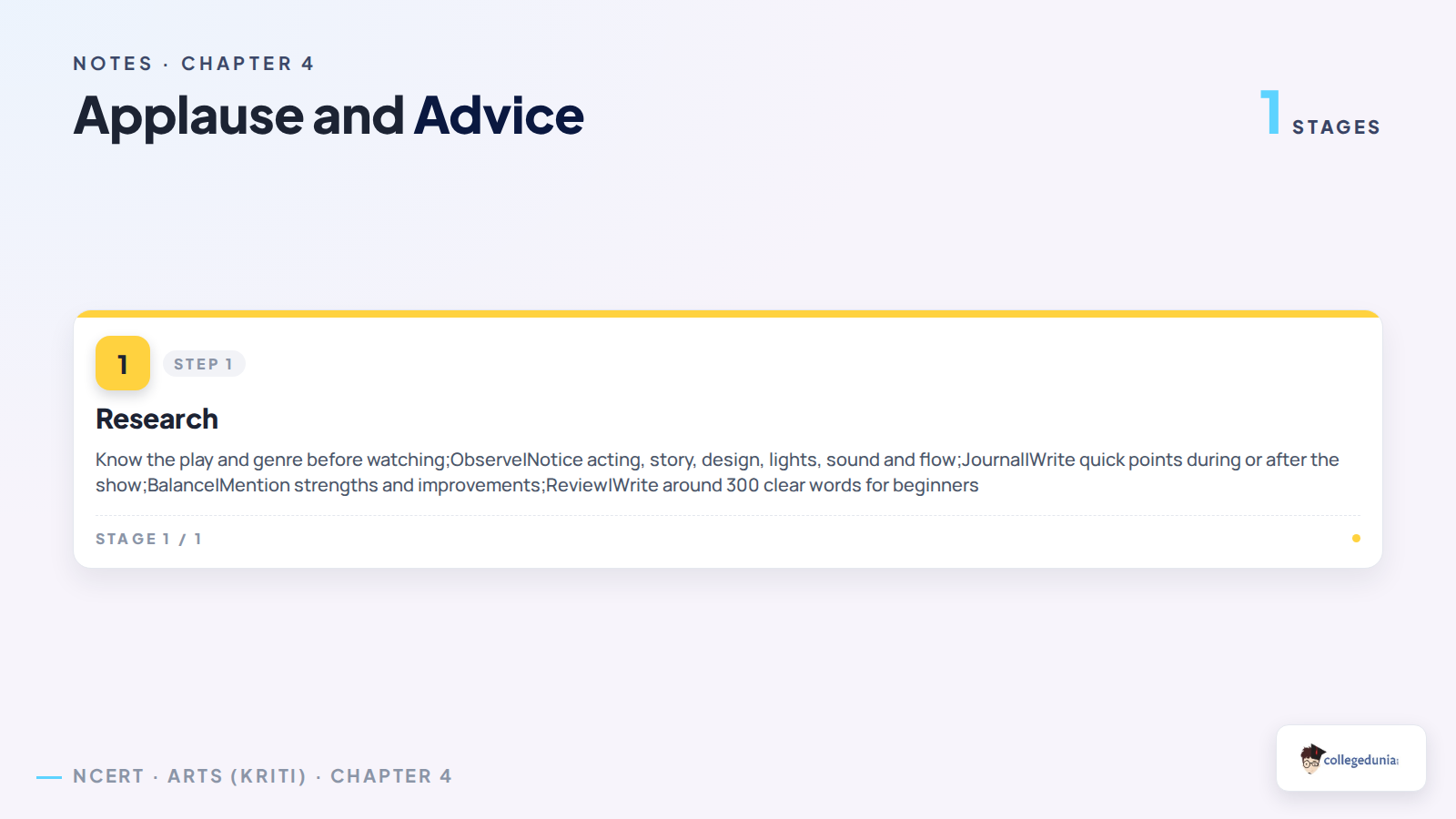 Review writing steps for Class 8 Arts Applause and Advice notes