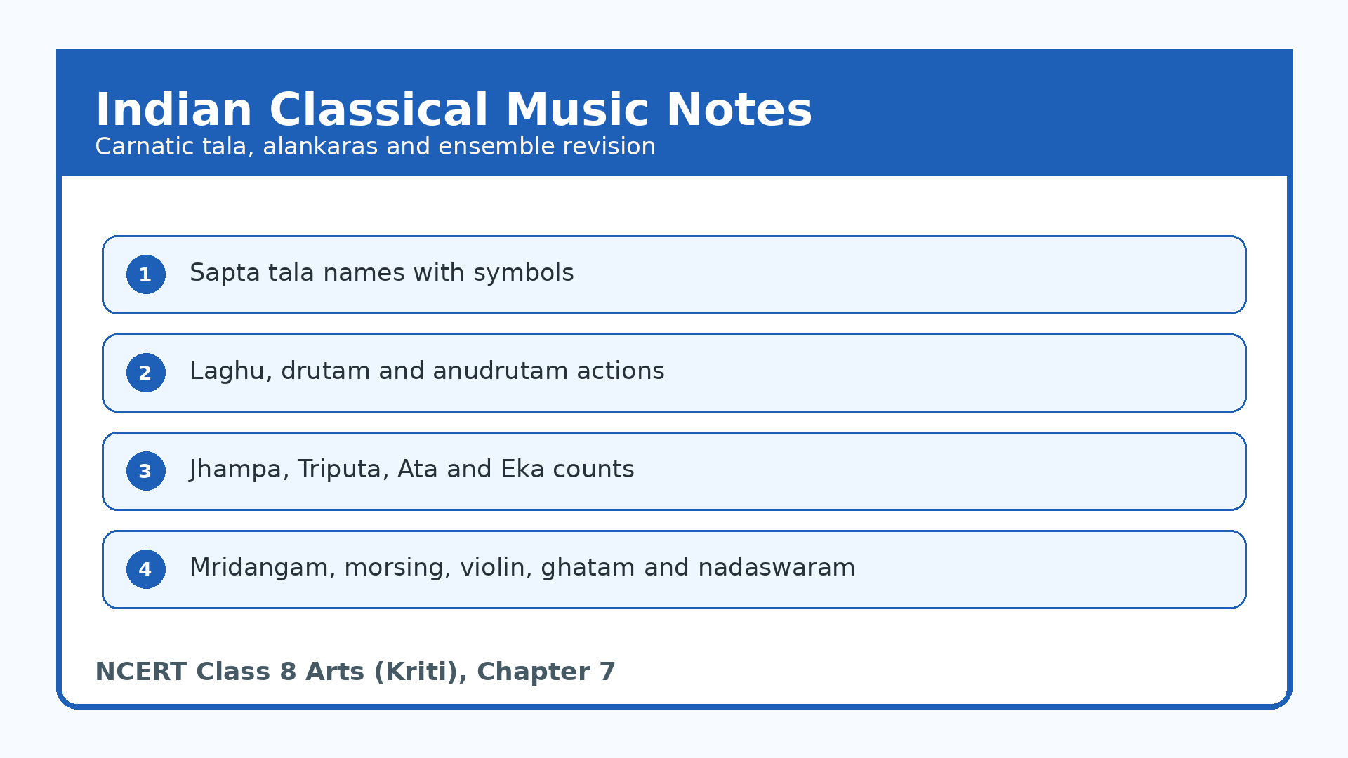 NCERT Notes Class 8 Arts Kriti Chapter 7 Indian Classical Music