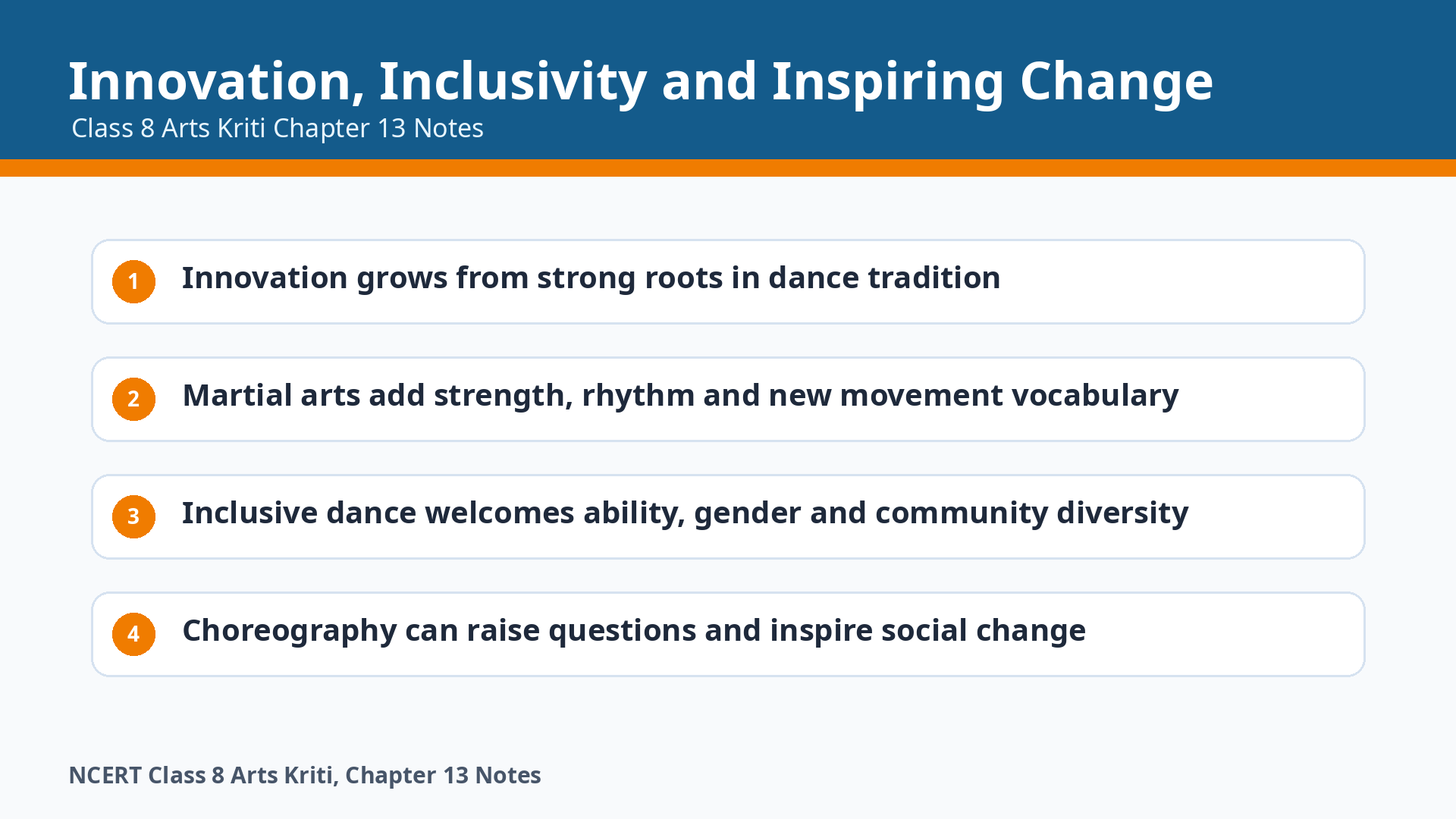 NCERT Class 8 Arts Kriti Chapter 13 Innovation Inclusivity and Inspiring Change Notes