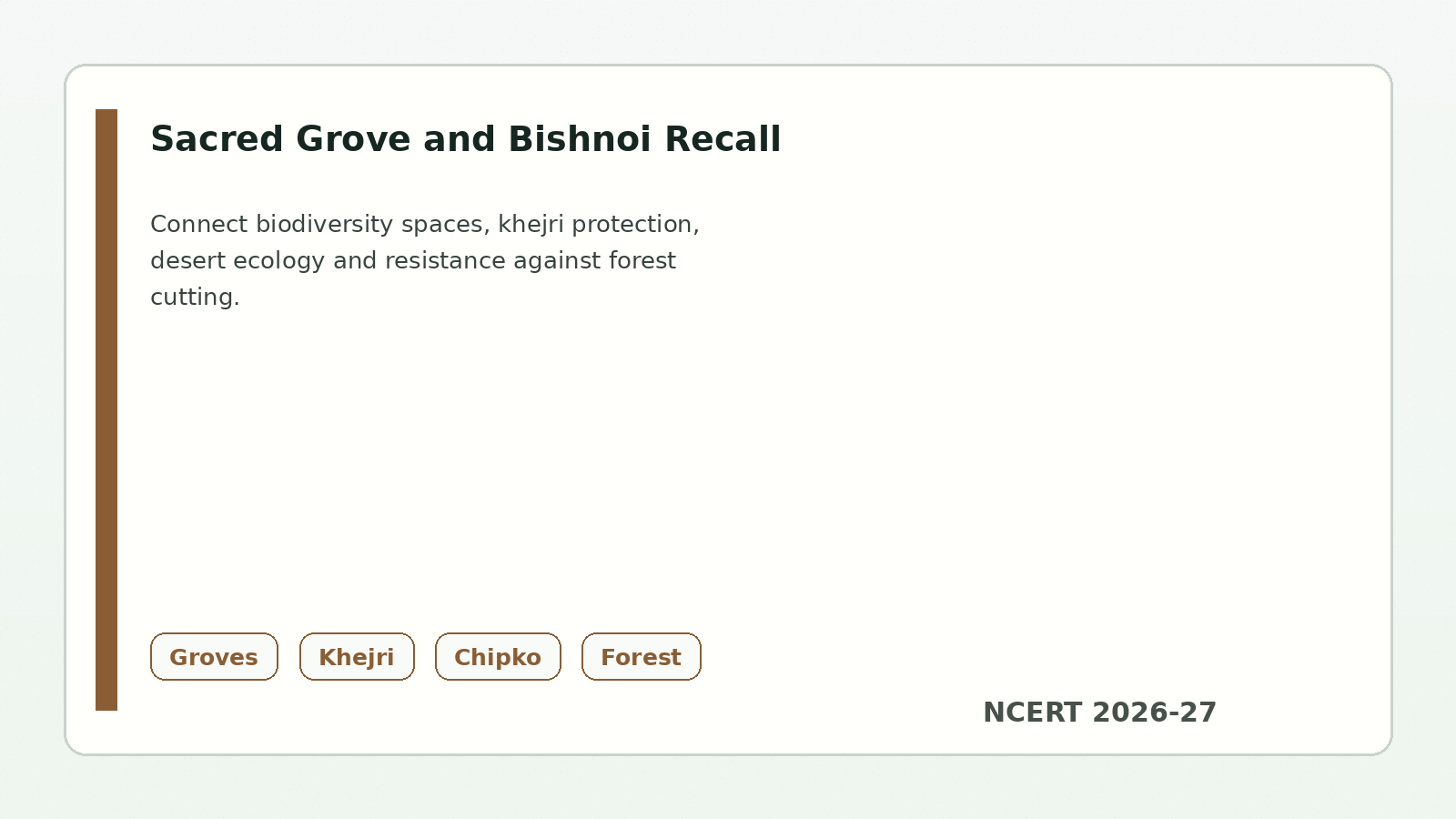 Class 11 KTPI sacred grove Bishnoi khejri tree and forest resistance recall chart