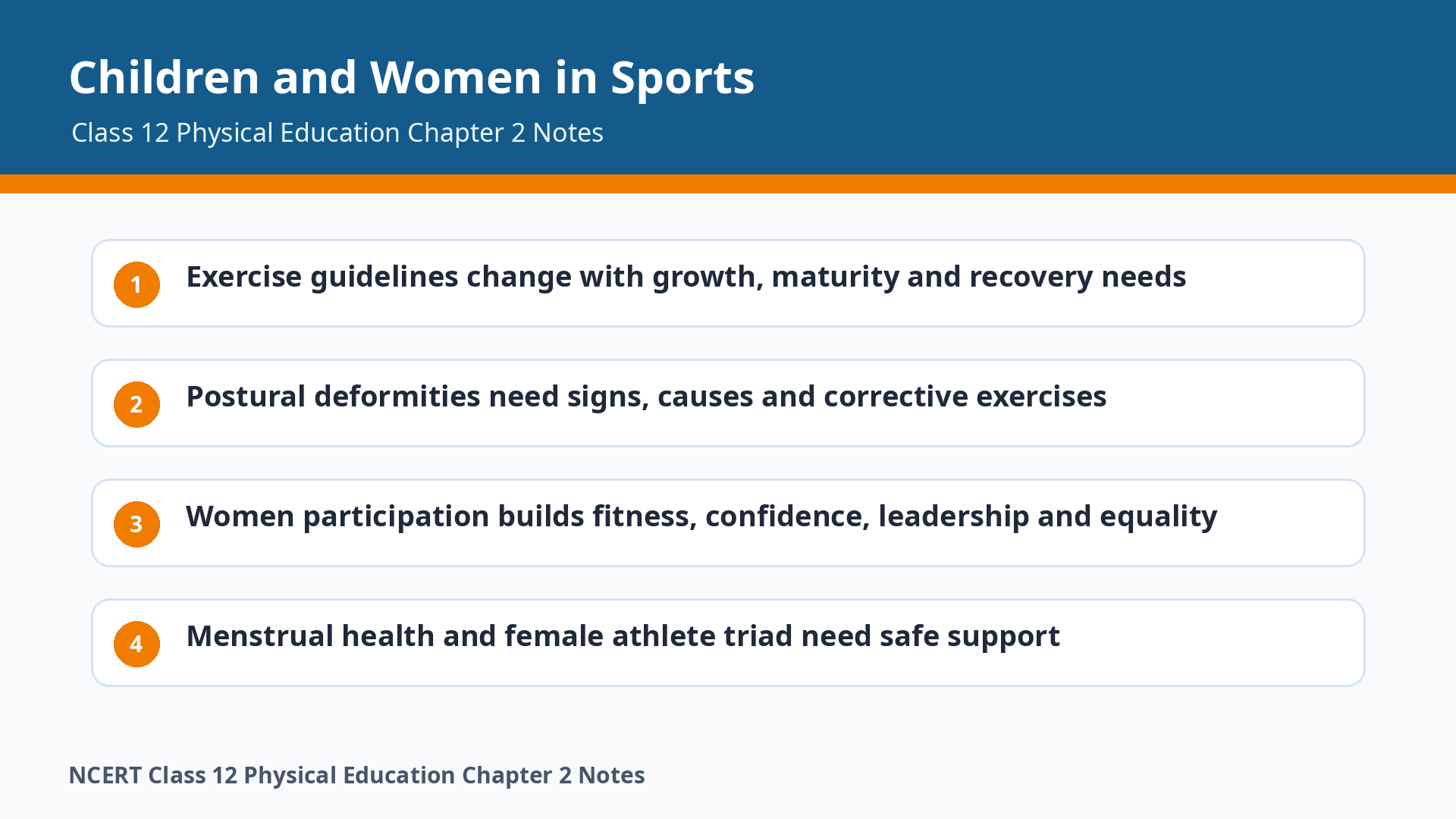 Class 12 Physical Education Children and Women in Sports notes