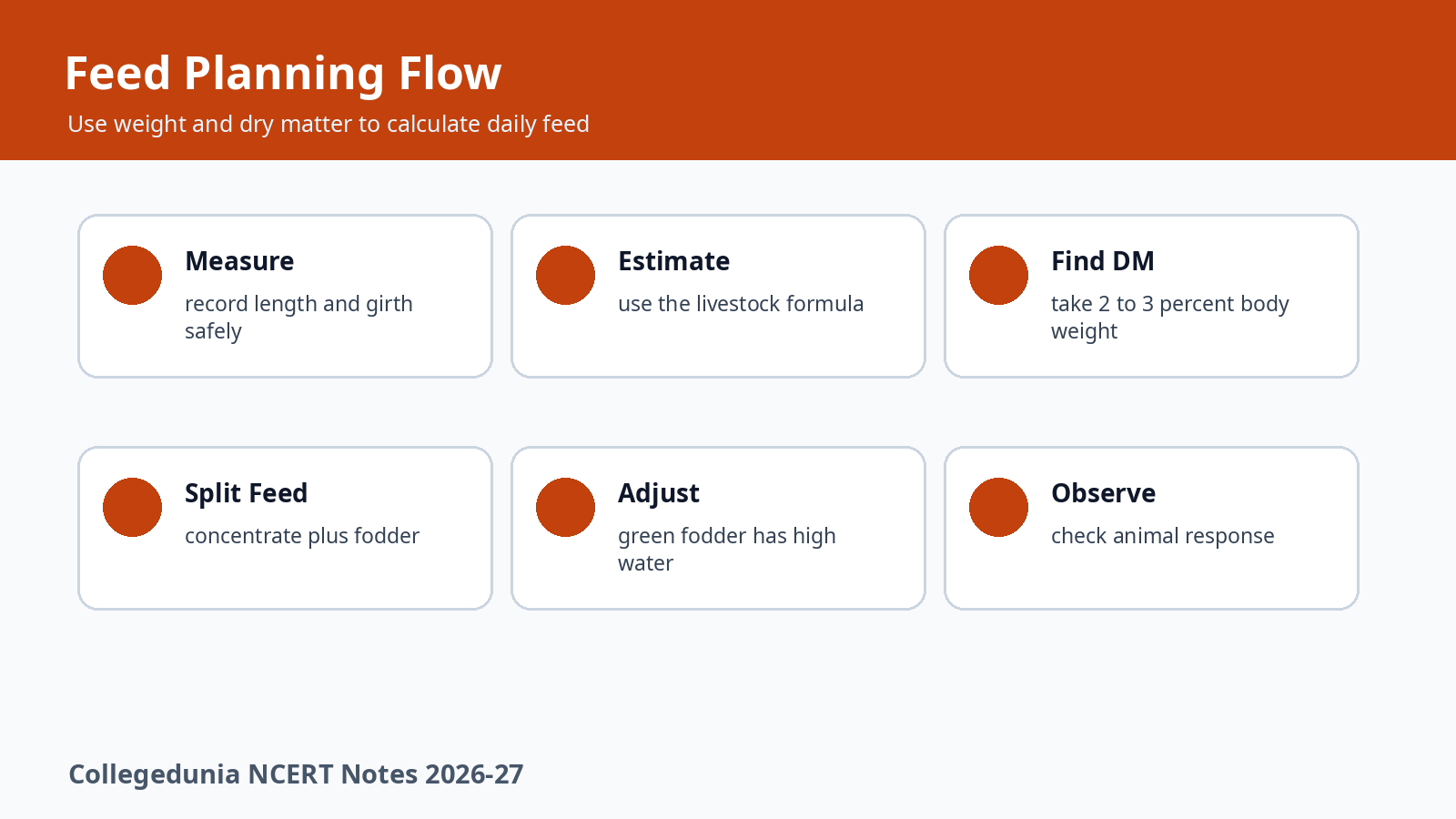 Feed planning flow for Class 8 farm animal care notes