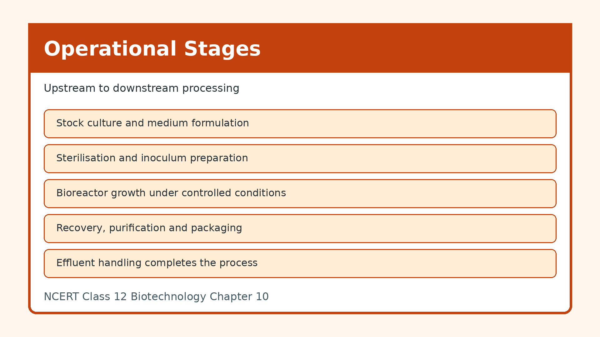 Operational stages of bioprocessing