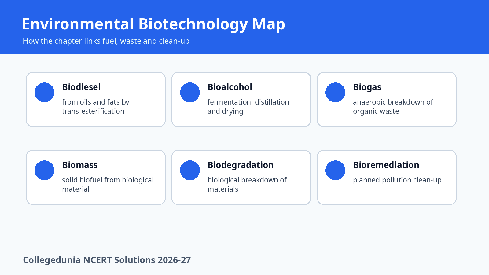 Biofuel biodegradation and bioremediation revision map for Class 12 Biotechnology