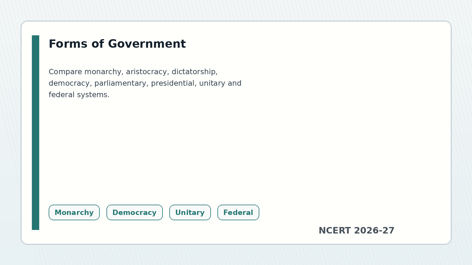 Class 11 Legal Studies forms of government comparison chart