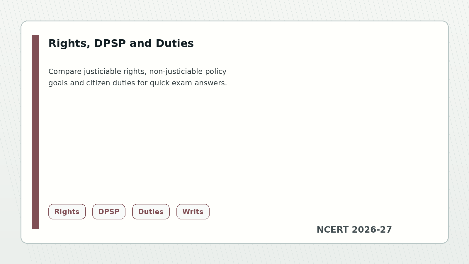 Class 11 Legal Studies rights DPSP and duties comparison chart