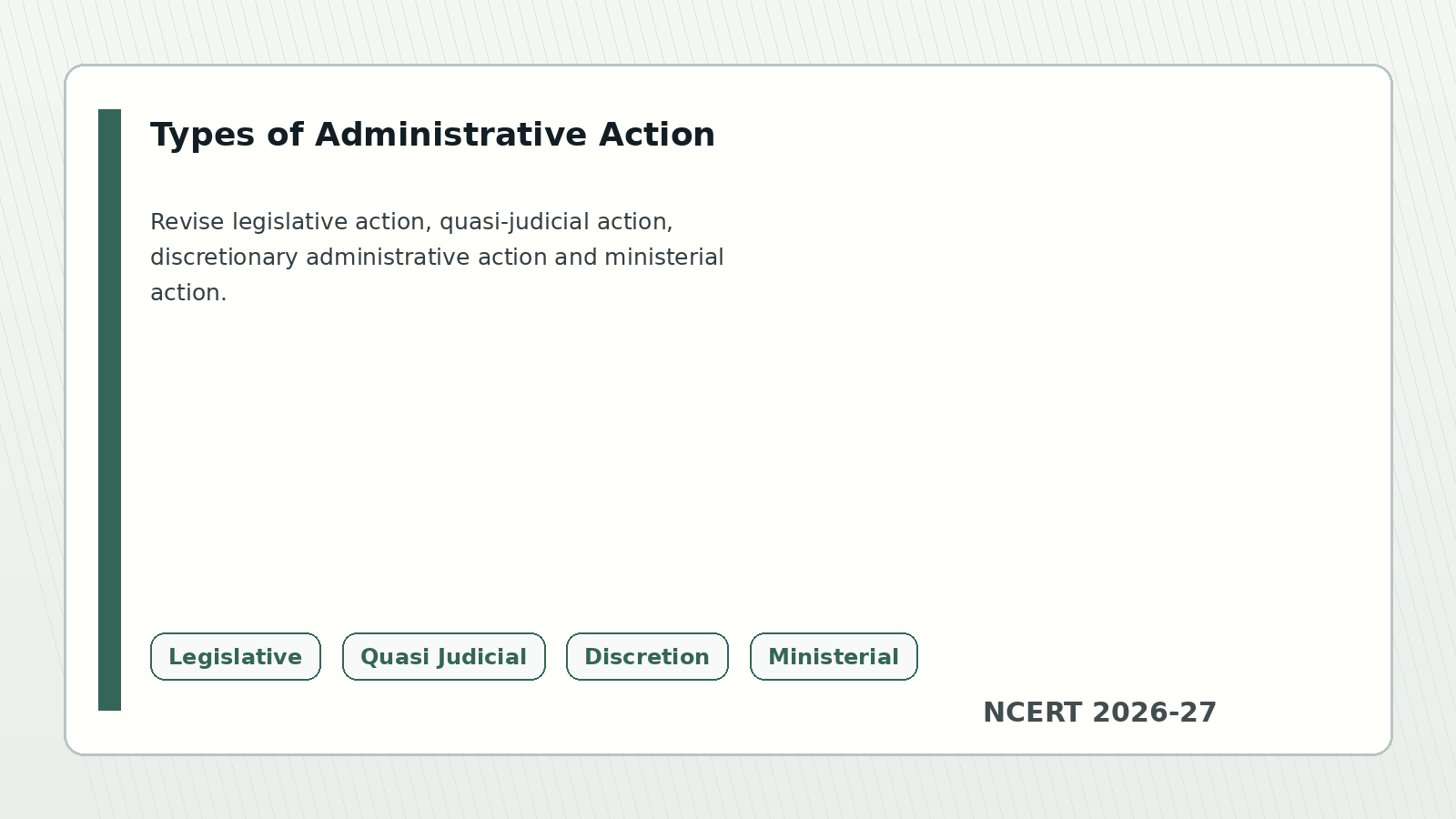 Class 11 Legal Studies types of administrative action revision chart