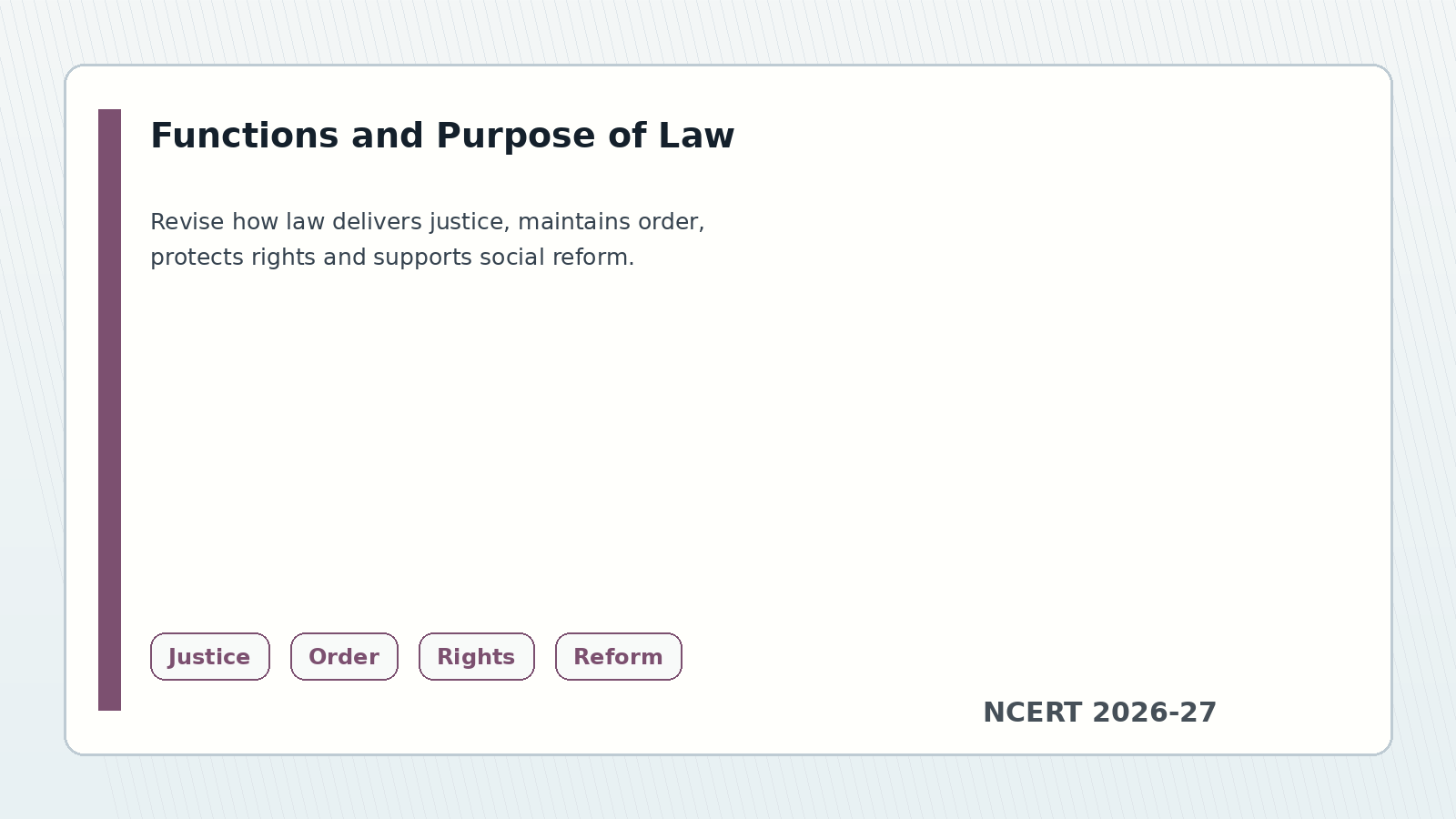 Class 11 Legal Studies functions and purpose of law chart