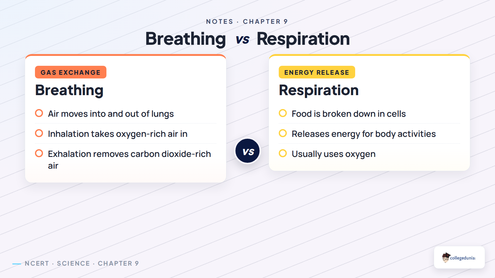 Breathing compared with respiration