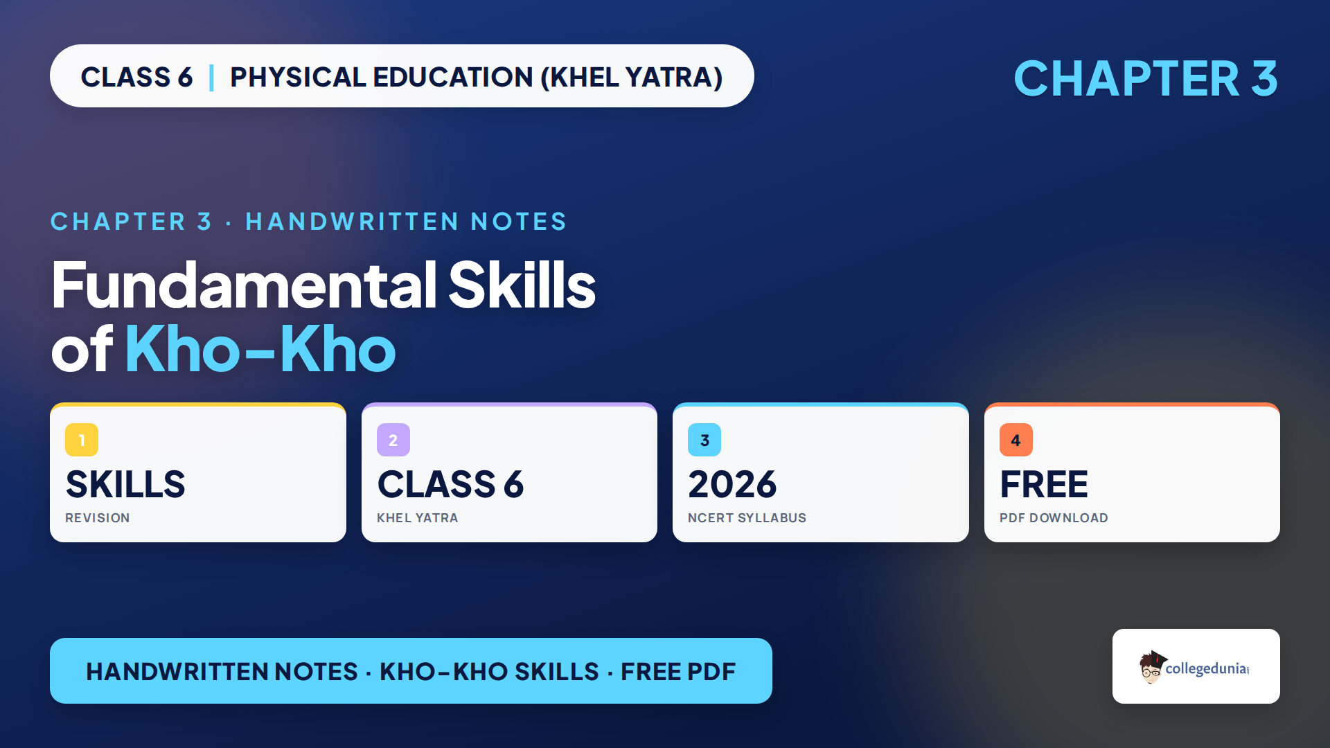 Fundamental Skills of Kho-Kho Class 6 handwritten revision notes