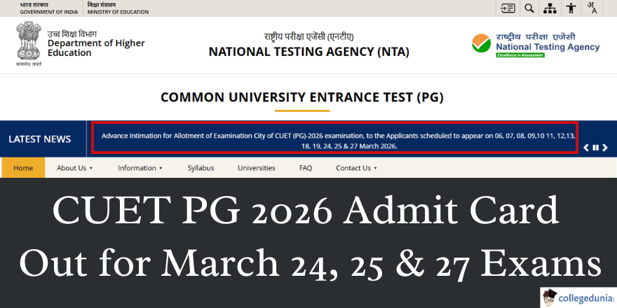 CUET PG 2026 Admit Card Released for March 24, 25 & 27 Exams