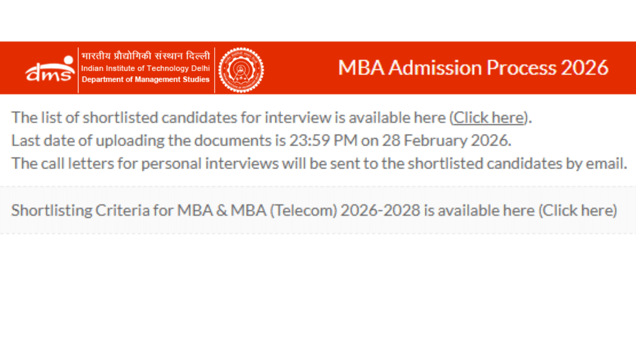  IIT Delhi MBA Admission 2026 @iitd.ac.in