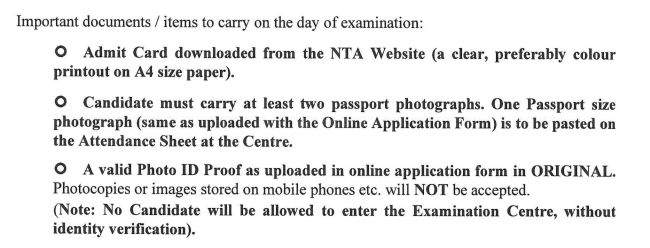 Documents Required for JEE Main 2026 Exam Centre