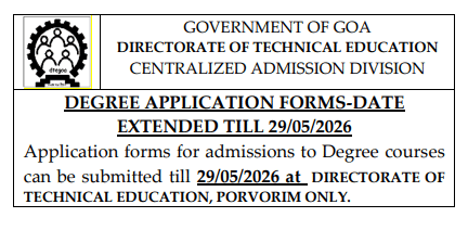 DTE Goa UG Application Deadline 2026 Extended