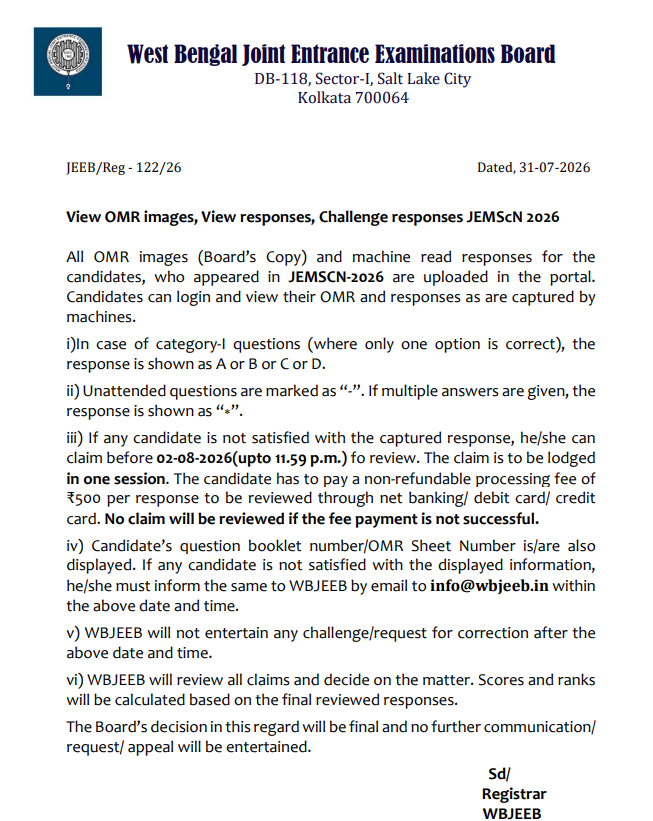 WB JEPBN 2026 Answer Key and Response Sheet Released; Check Last Date to Raise Objections