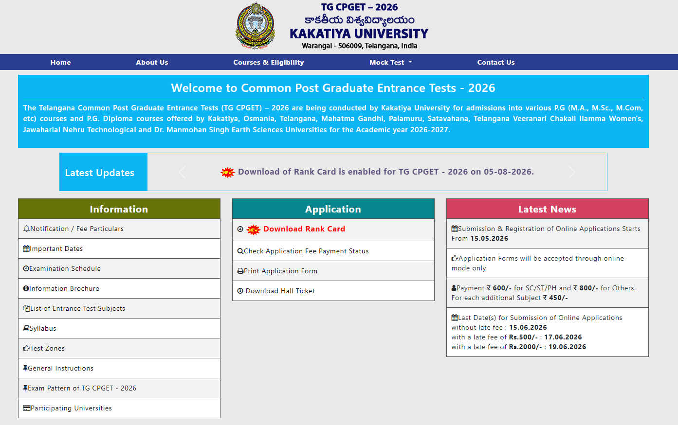 TG CPGET 2026 Result Out Rank Card Available at cpgettgcheacin