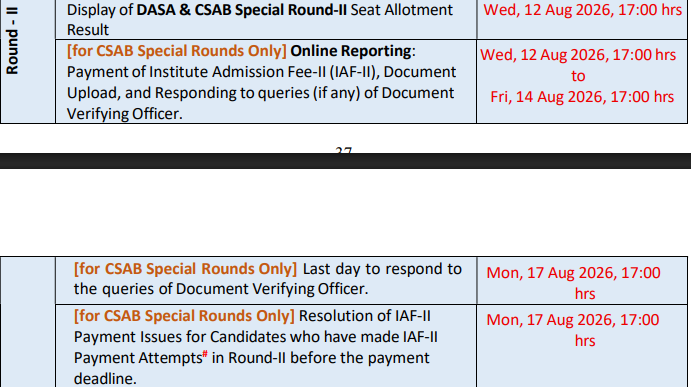 CSAB Special Round 2 2026 Key Dates