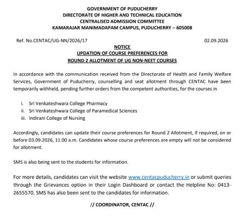 CENTAC Round 2 Preference Edit Window Open Till September 3 2026