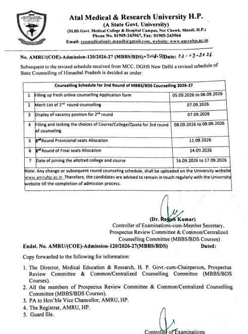 HP NEET UG Round 2 Counselling 2026 Important Dates