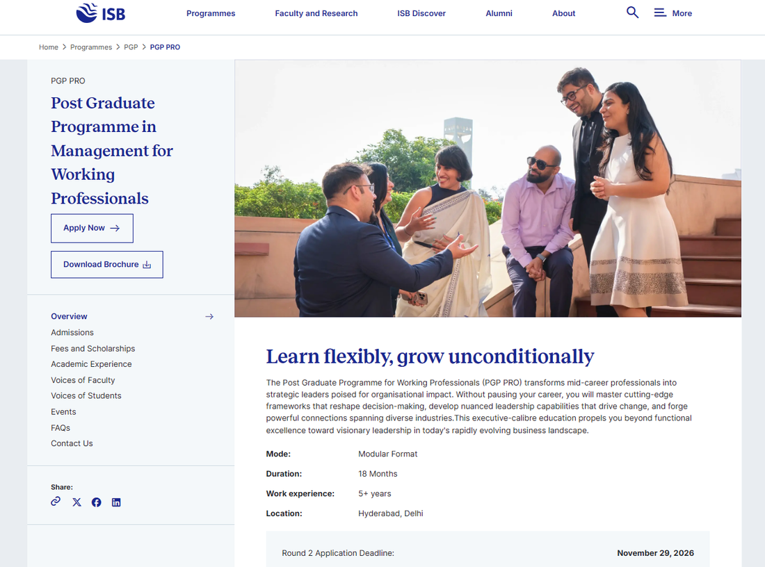 ISB Hyderabad and Mohali PGP Admission 2027 28 Begins