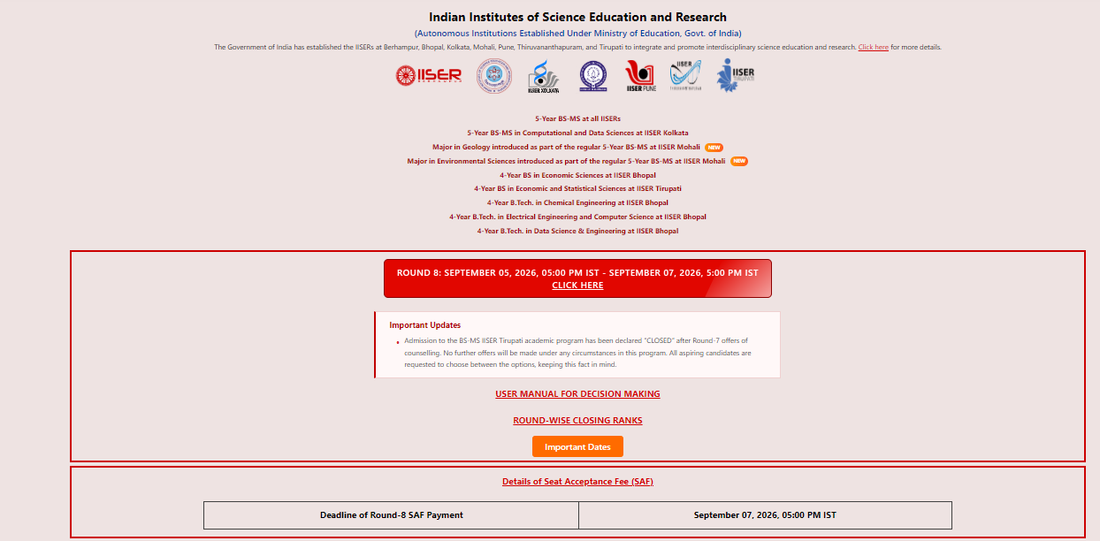 IISER IAT 2026 Round 8 Key Details
