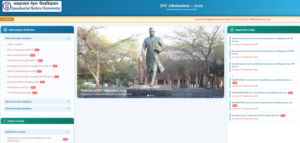 JNU UG Admission 2026 Important Dates
