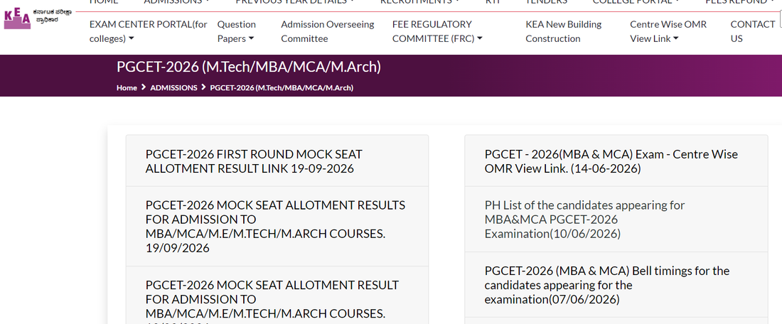 Karnataka PGCET 2026 Course-Wise Seats