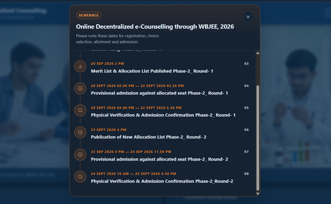 WBJEE 2026 Phase 2 Round 2 Key Dates