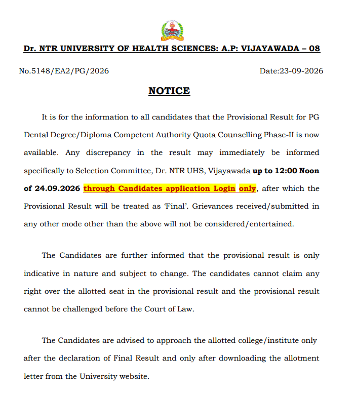Key Details of AP NEET MDS CQ Phase 2 Allotment 2026