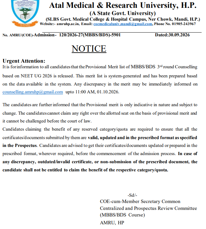 HP NEET UG Round 3 Counselling 2026 Key Dates