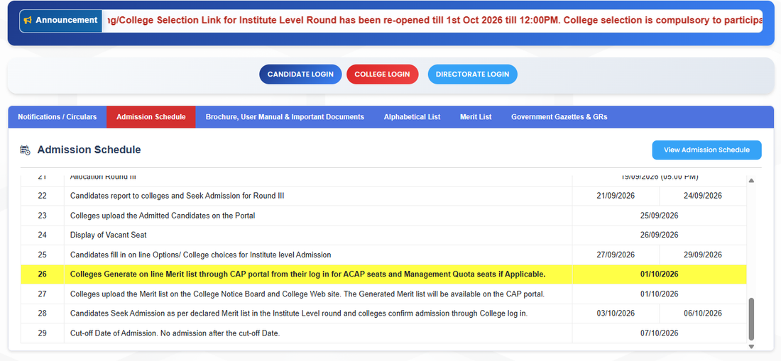 MAH 3-Year LLB CAP 2026 Institutional Round Important Dates