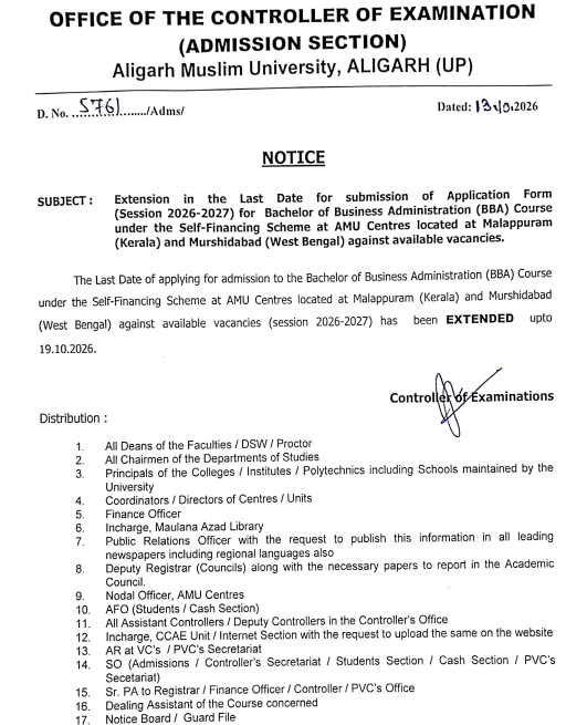 AMU BBA 2026-27 Key Details