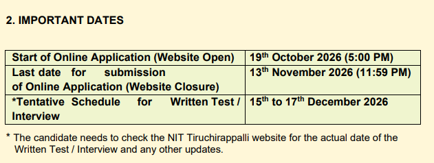 NIT Trichy PhD January 2027 Important Dates