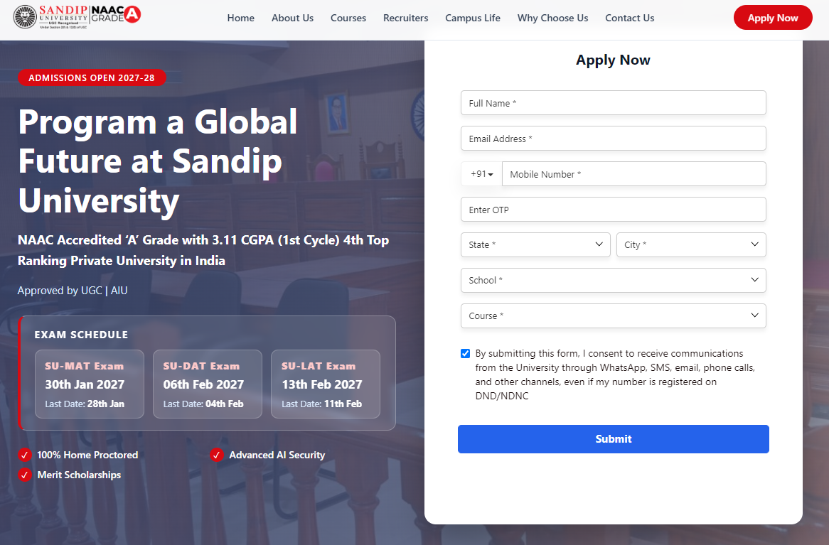 Sandip University Nashik Admission 2027-28