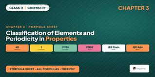 Class 11 Chemistry Chapter 3 Classification of Elements and Periodicity in Properties Formula Sheet PDF
