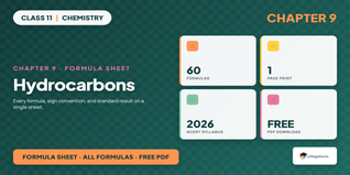 Class 11 Chemistry Chapter 9 Hydrocarbons Formula Sheet PDF